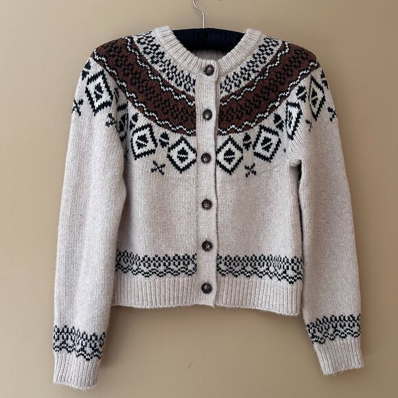 Marine Layer Sweaters - Marine Layer Ava Fair Isle Cardigan – Oatmeal – Size S